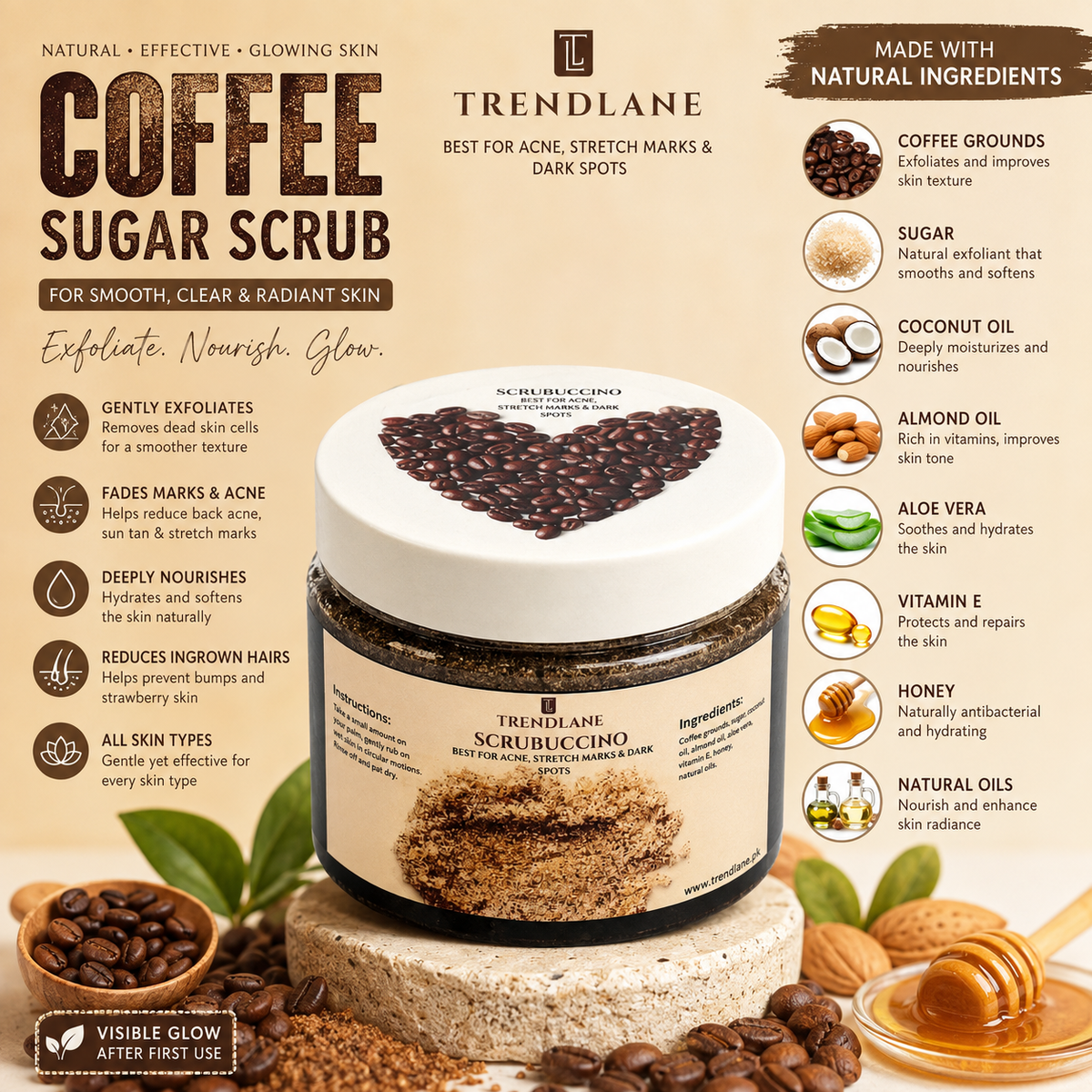 SCRUBUCCINO Coffee Scrub🤎“Best For Acne, Stretch Marks & Dark Spots”